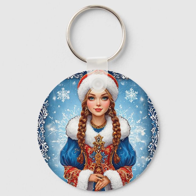 Snow maiden Schönes Winterportrait Schlüsselanhänger (Vorderseite)