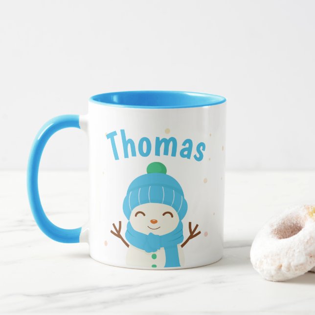 Snow Man Personalisiert Weihnachtskaffee-Tasse Tasse (Mit Donut)