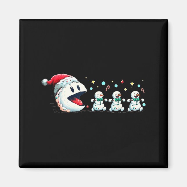 Snow Man Xmas Tee Snowman Gamer  Magnet (Vorne)