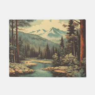 Snow Mountain Forest River Rocks Landschaft Fußmatte