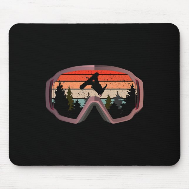 Snow Mountain Retro Urlaub Snowboard Mousepad (Vorne)