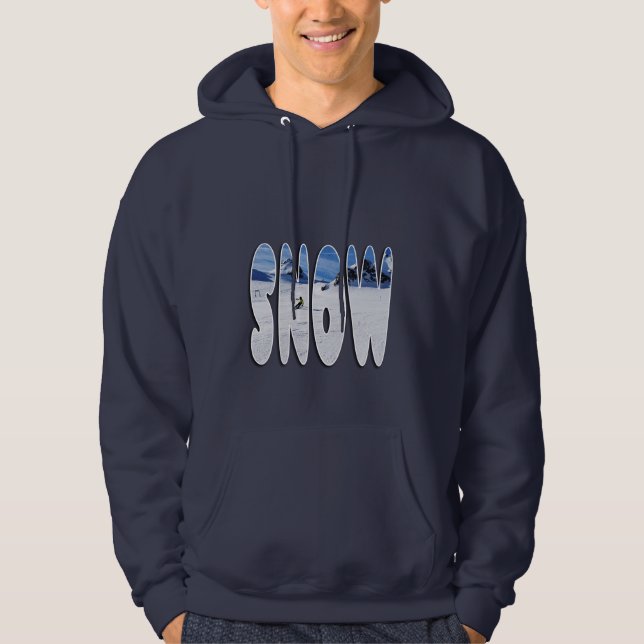 Snow Mountain Skier Typography Design Hoodie (Vorderseite)