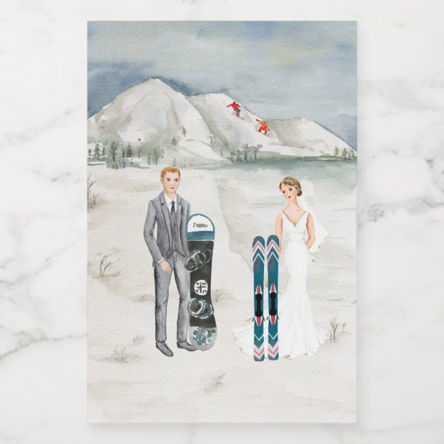 Snow Mountain Winter Wedding Mini Flasche Etikett (Einzelnes Label)