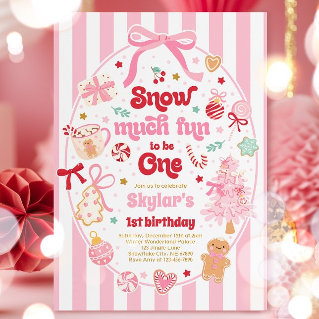 Snow Much Fun To Be One Christmas Bow Birthday Einladung (Von Creator hochgeladen)
