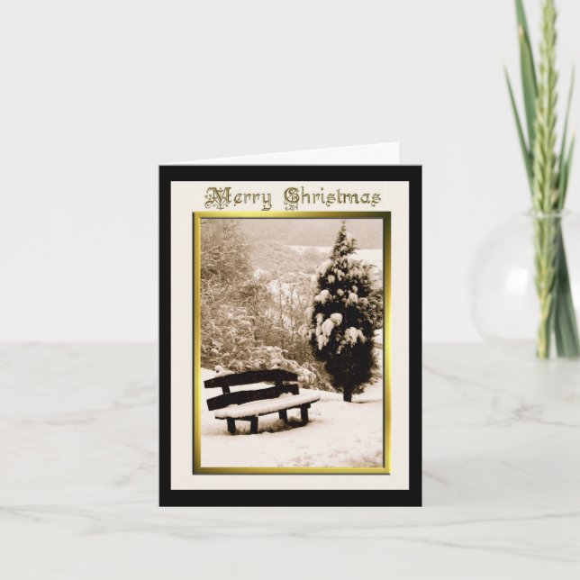 Snow on Bench Weihnachtskarte Feiertagskarte (Vorderseite)