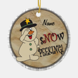 Snow Peeking Snowman Keramikornament