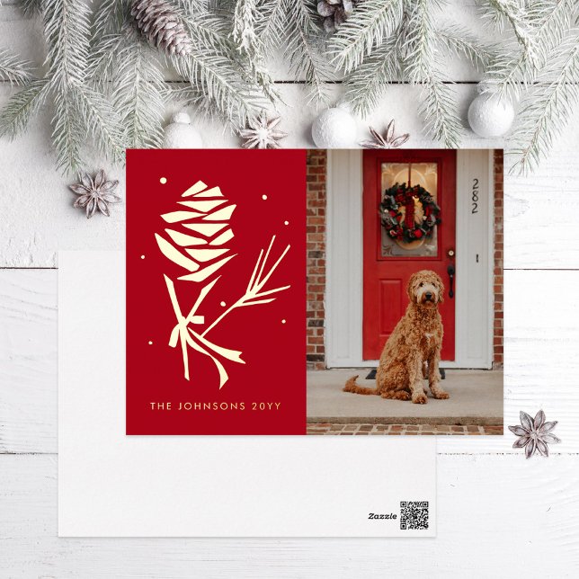 Snow Pinecone Holiday Foto Folien Feiertagspostkarte (Von Creator hochgeladen)