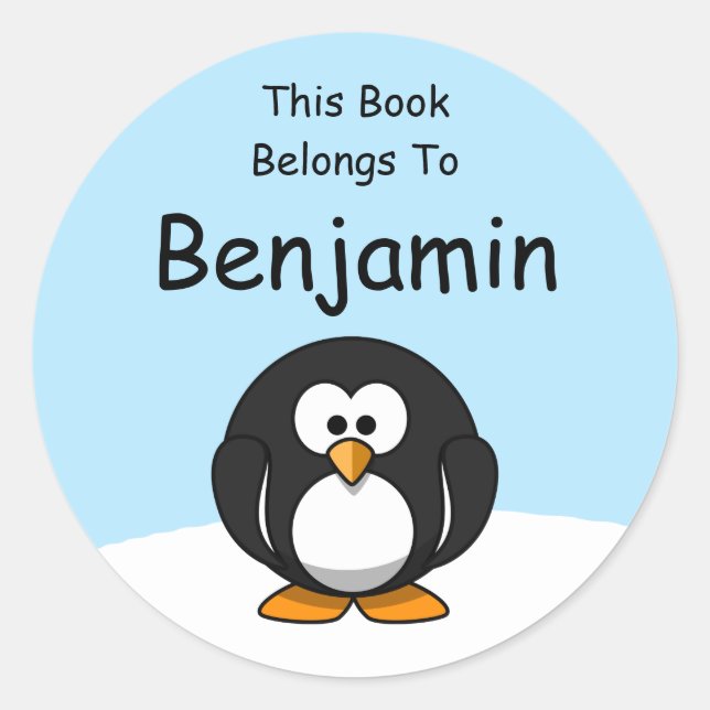 Snow Pinguin Cartoon Dieses Buch gehört Runder Aufkleber (Vorderseite)