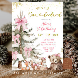Snow Pink Winter Onederland Erster Geburtstag  Einladung
