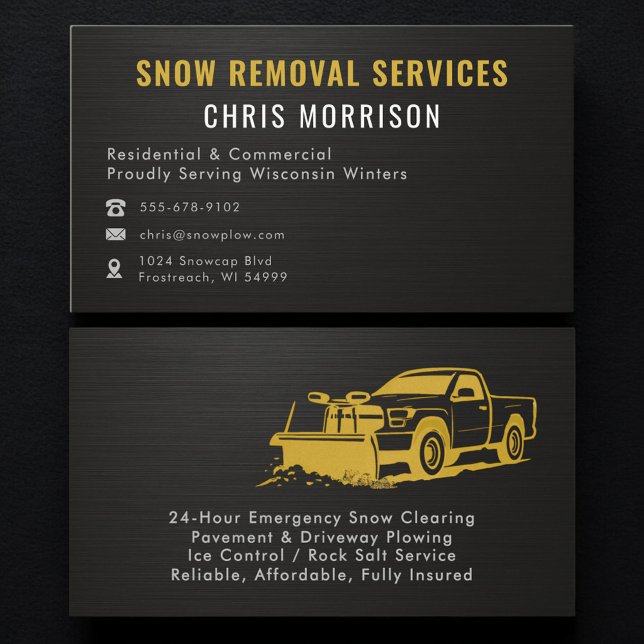 Snow Plowing Removal Metallic Black Gold Visitenkarte (Von Creator hochgeladen)
