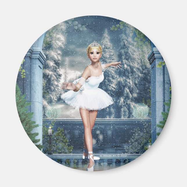 Snow Princess Ballerina Round Magnet (Vorne)