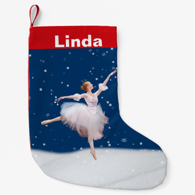 Snow Queen Ballerina - benutzerdefinierter Name Kleiner Weihnachtsstrumpf (Vorderseite)