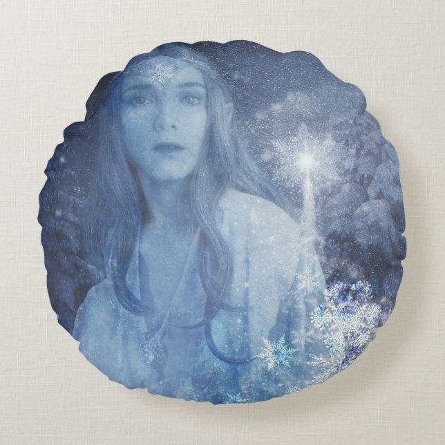 Snow Queen Christmas Fantasy Artwork iPhone Rundes Kissen (Vorderseite)