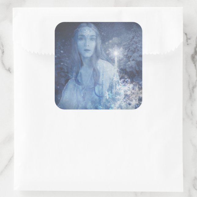 Snow Queen Christmas Fantasy Artwork Quadratischer Aufkleber (Tasche)