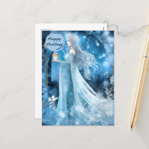 Snow Queen Fantasy Art - Mystische Wintergöttin Feiertagspostkarte