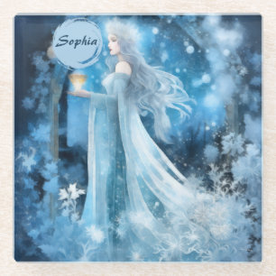 Snow Queen Fantasy Art - Mystische Wintergöttin Glasuntersetzer