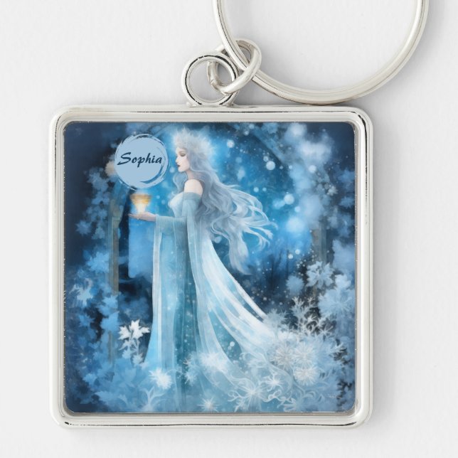 Snow Queen Fantasy Art - Mystische Wintergöttin Schlüsselanhänger (Vorne)
