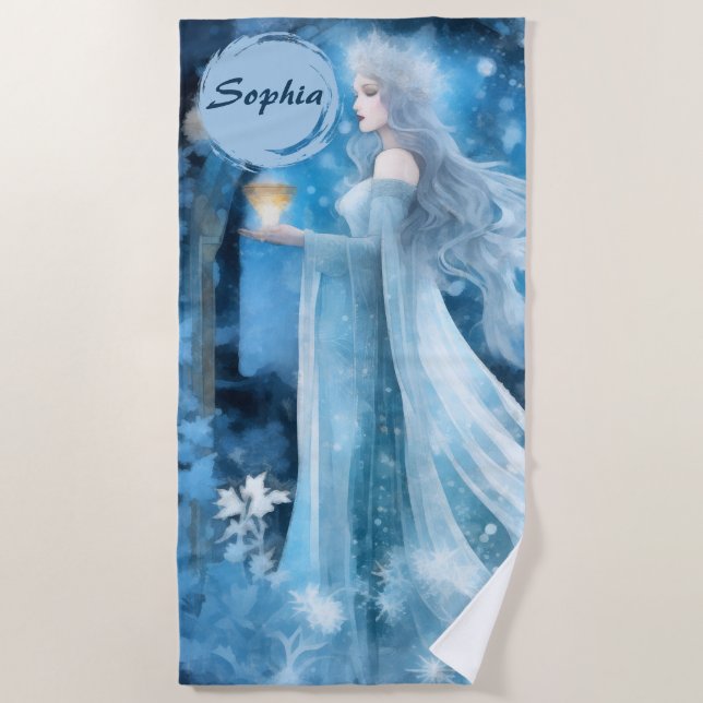 Snow Queen Fantasy Art - Mystische Wintergöttin Strandtuch (Vorderseite)