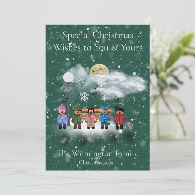 Snow Quintet Weihnachtswohnung Karte (Stehend Vorderseite)