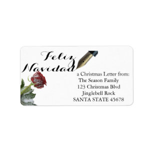 Snow Rose Feliz Navidad Letter Adressaufkleber