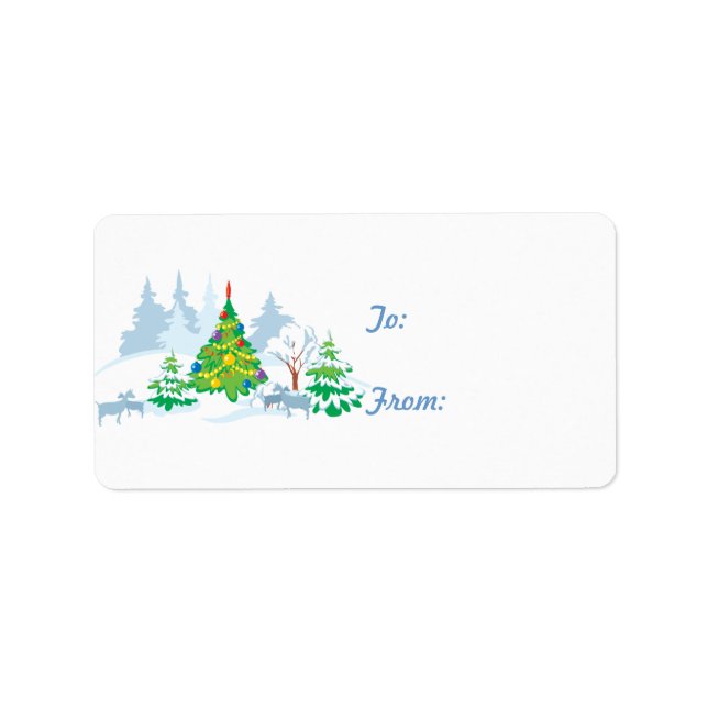 Snow Scene Goat Weihnachtsgeschenk Tag Sticker Adressaufkleber (Vorne)