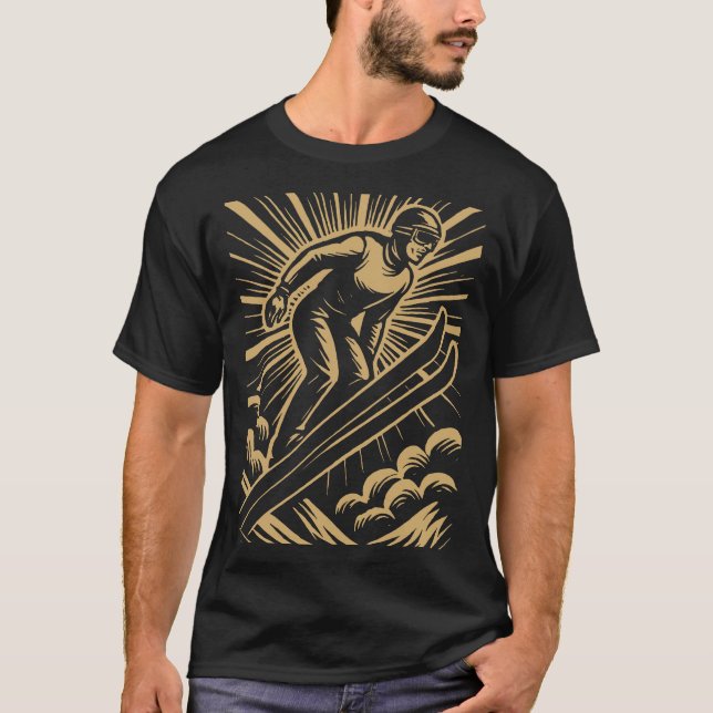 Snow Skier Retro Art Deco T-Shirt (Vorderseite)