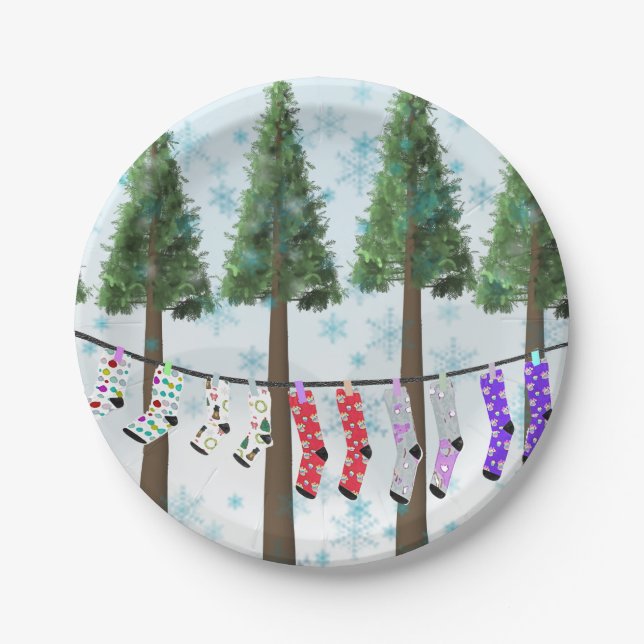 Snow Socken Weihnachtspapier Teller (Vorderseite)