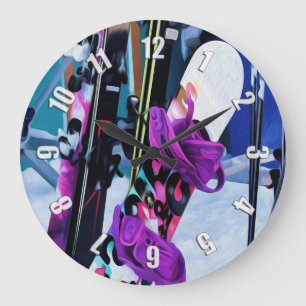 Snow Time - Snowboards and Skis Große Wanduhr