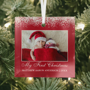 Snow Top Mein erstes Weihnachtsbaby Foto Red Ornament Aus Glas