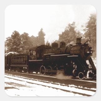 Snow Train Steel Pferdebahn Lokomotive sepia Quadratischer Aufkleber