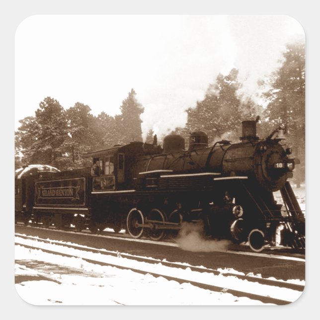 Snow Train Steel Pferdebahn Lokomotive sepia Quadratischer Aufkleber (Vorderseite)