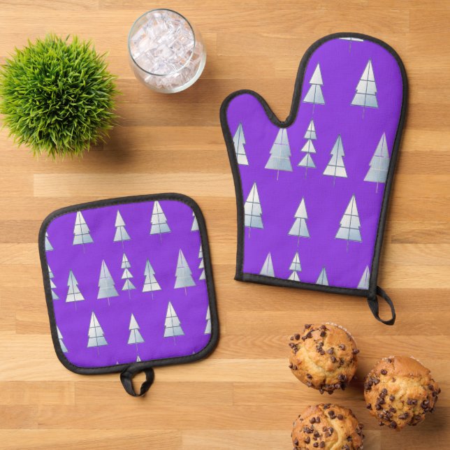 Snow Trees Elegant Winter Ofenhandschuh & Topflappen-Set (Oben Unten)