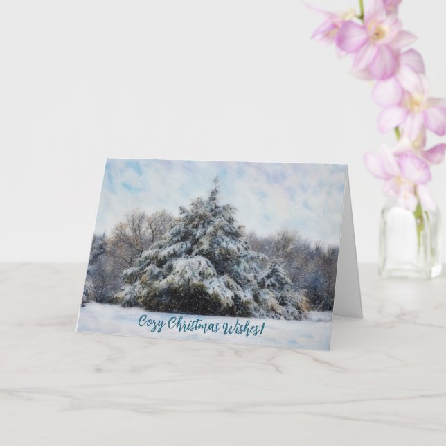 Snow Trees Meadow Christmas Cosy Weihnachtskarte Karte (Orchidee)