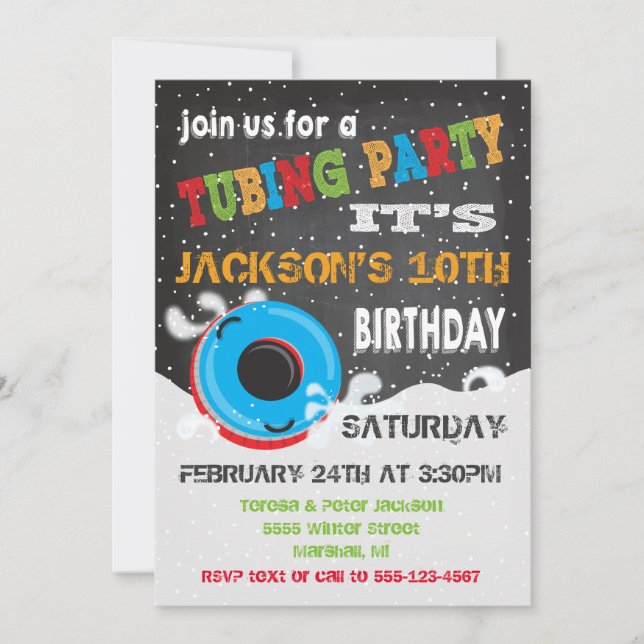 Snow Tubing Geburtstagsparty Einladung (Vorderseite)