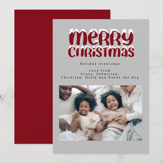 Snow Typografy Christmas Foto Personalisiert Card Einladung (Vorne/Hinten)