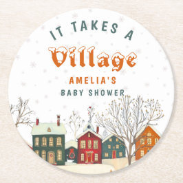 Snow Village Winter Baby Shower Runder Pappuntersetzer