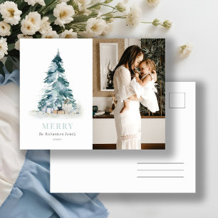 Snow Watercolor Pine Weihnachtsbaum Geschenk Foto Feiertagspostkarte