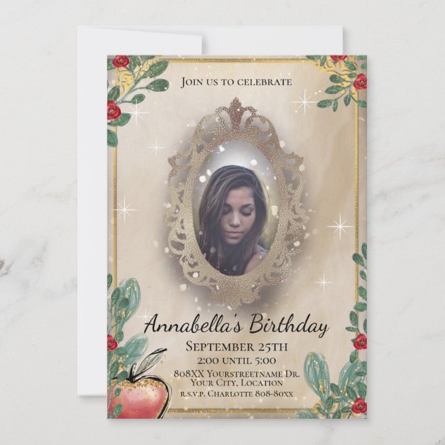 Snow White Fairy Tale Magic Mirror Foto Einladung (Vorderseite)