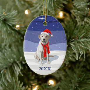 Snow White Labrador Retriever Weihnachtsmannmütze Keramik Ornament