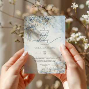 Snow Winter Dusty Blue Baby Dusche Einladung