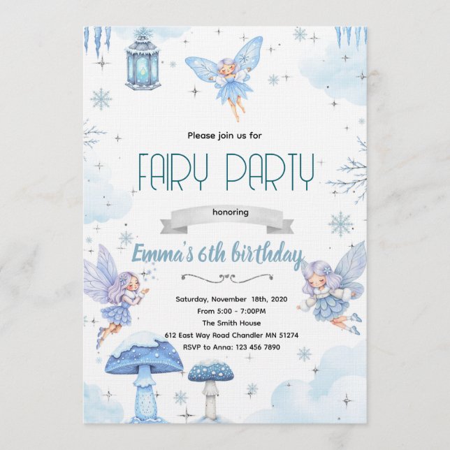 Snow winter fairy party invitation einladung (Vorderseite)