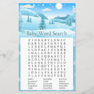 Snow Winter Forest Baby Dusche Word Search Game