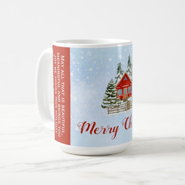 Snow Winter Hütte Bäume Weihnachten Kaffeetasse (Vorderseite Links)