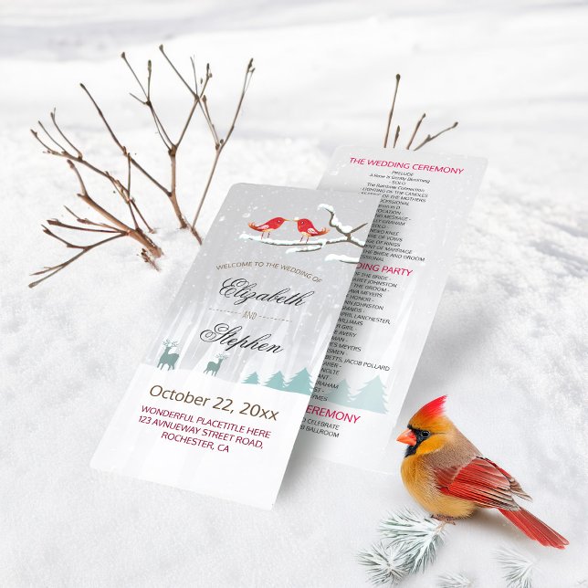 Snow Wonderland Birds Deer Winter Hochzeitsprogram Programm (Von Creator hochgeladen)