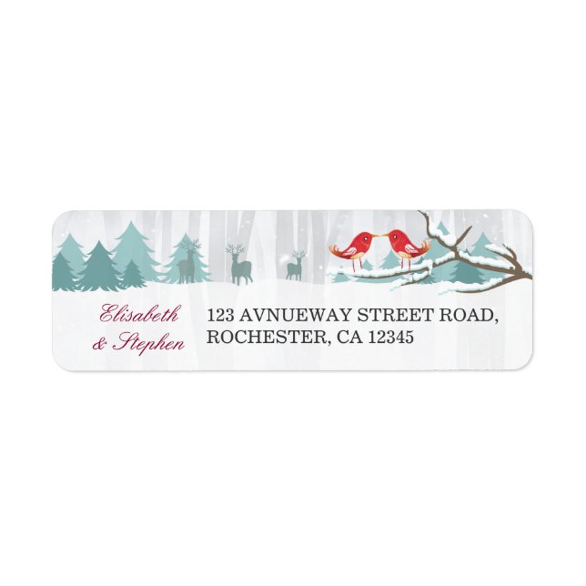Snow Wonderland Birds Deer Winter Wedding Address (Vorne)