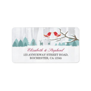 Snow Wonderland Birds Deer Winter Wedding Address Adressaufkleber