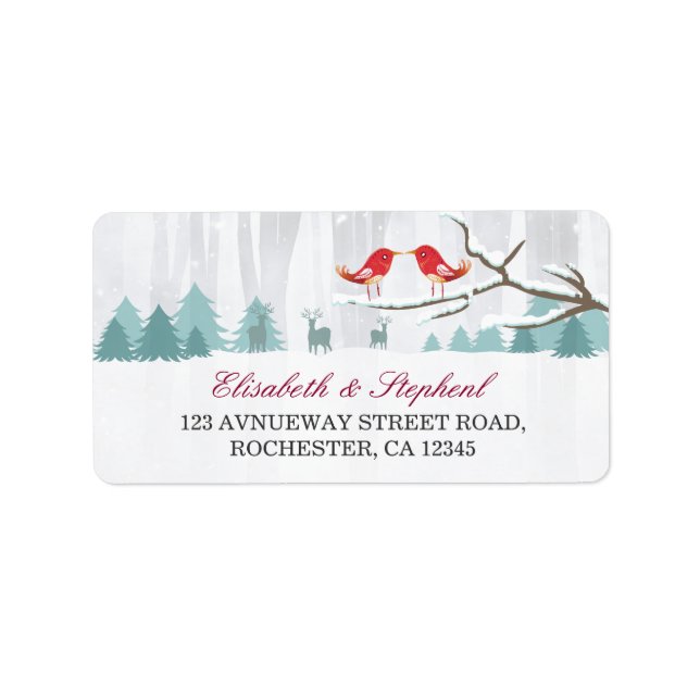 Snow Wonderland Birds Deer Winter Wedding Address Adressaufkleber (Vorne)