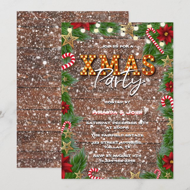 Snow Wood Marry Xmas Party Einladung (Vorne/Hinten)
