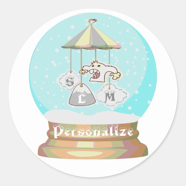 Snow yeti Schneeglocke niedlicher Winterjunge Runder Aufkleber (Vorderseite)