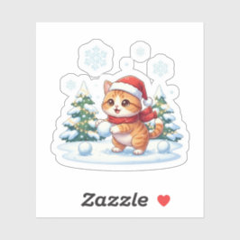 Snowball Cat Playful Winter Wonderland Christmas Aufkleber